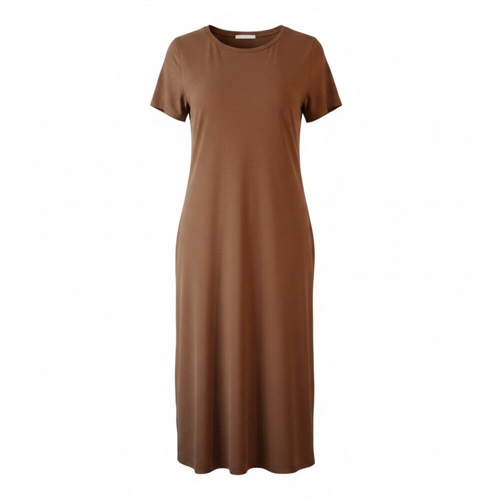 LuLaRoe CARLY High Low Dress Solid Copper Short Sleeve Round Neck Womens Size L